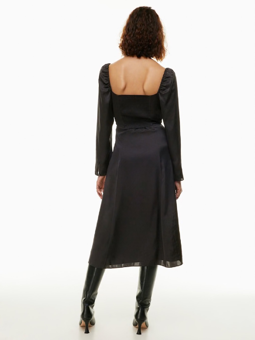 Wilfred Aritzia Bridgerton Satin Dress Size 4 Square Neck Midi Smock Back - Picture 3 of 9